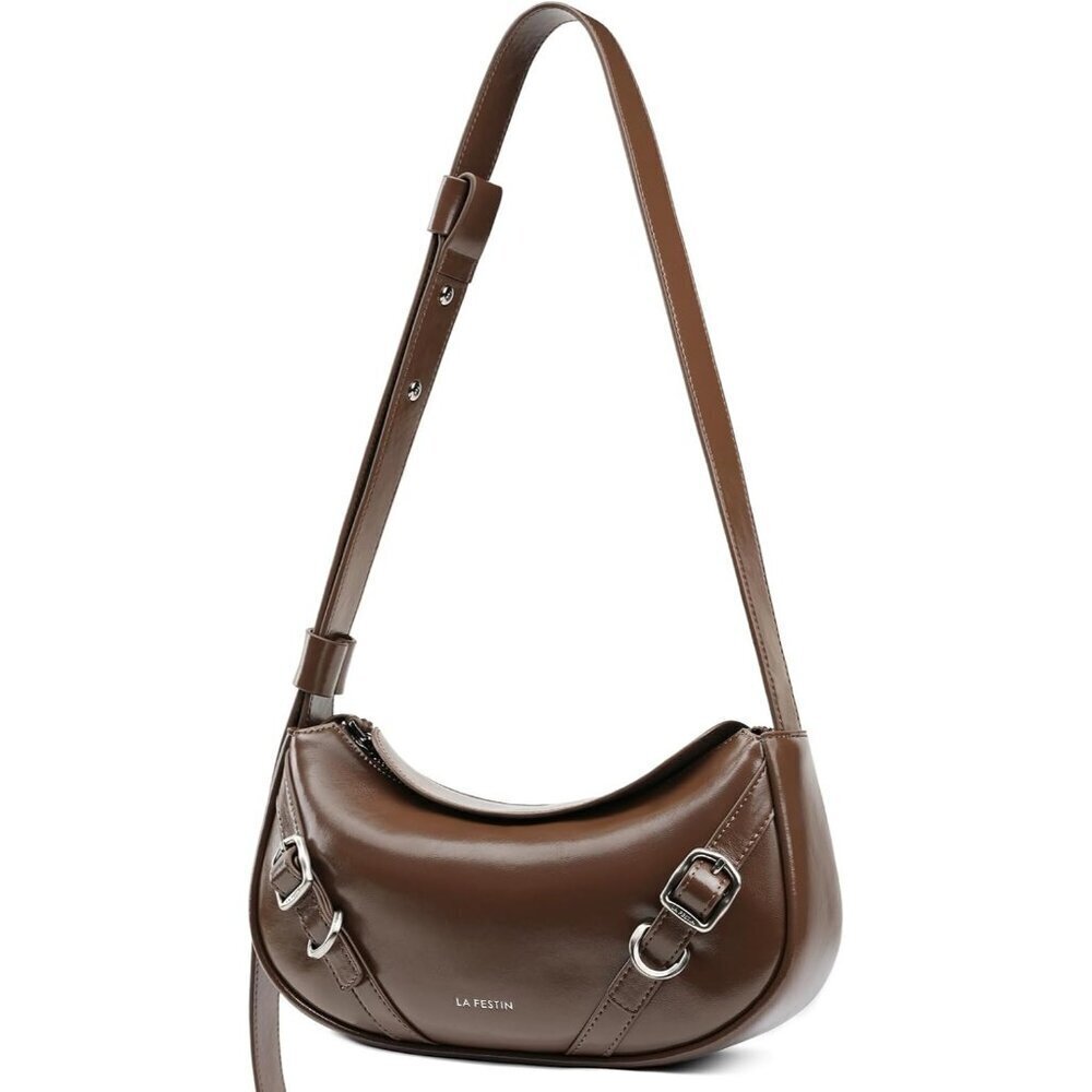 Women Brown Soft Leather and polyester  Hobo Bag with Adjustable Strap